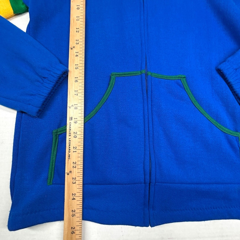 VTG 80s Topic Knits Zip Up Hoodie Small Blue Green Yellow Talon USA Brazil EUC - Picture 5 of 10
